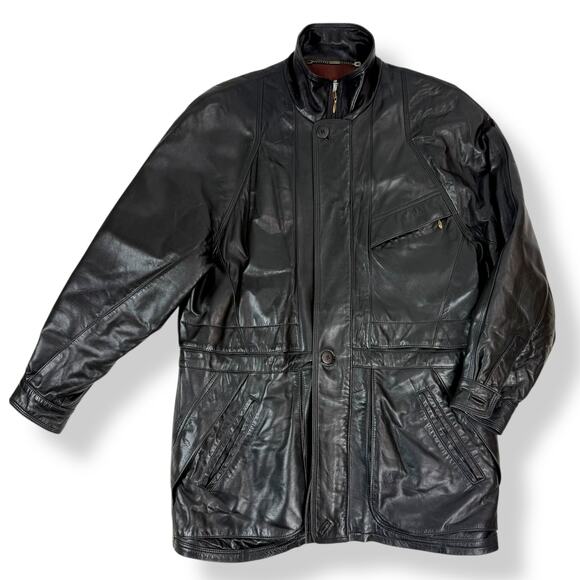 1980's Designer Men's black lamb leather jacket by COLLEZIONESA MAPPE MONDE - Picture 2 of 16